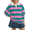 thumbnail image 1 of Holzkary Women's Oversized Striped Polo Sweatshirt Long Sleeve V Neck Lapel Collared Polo Shirts 2025 Fall Fashion Clothing Sweatshirt Long Sleeve Rugby Collared Pullover Tops Loose Fit Shirt Pink S, 1 of 5