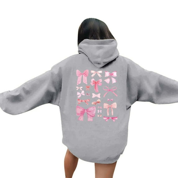 Holzkary Women's Oversized Sweatshirt Graphic Hoodies Casual Long Sleeve Loose Pullover Tops with Kangaroo Pocket Women's Fashionable Youth Campus Top Printed Sweatshirt Hoodie Grey Xl