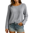 thumbnail image 1 of Holzkary Women's Oversized Sweatshirts Crew Neck Long Sleeve Shirts Casual Loose Pullover Tops 2025 Fall Clothes Ladies' Fashionable Casual Regular Round Neck Loose Solid Color Top T Shirt Grey S, 1 of 1