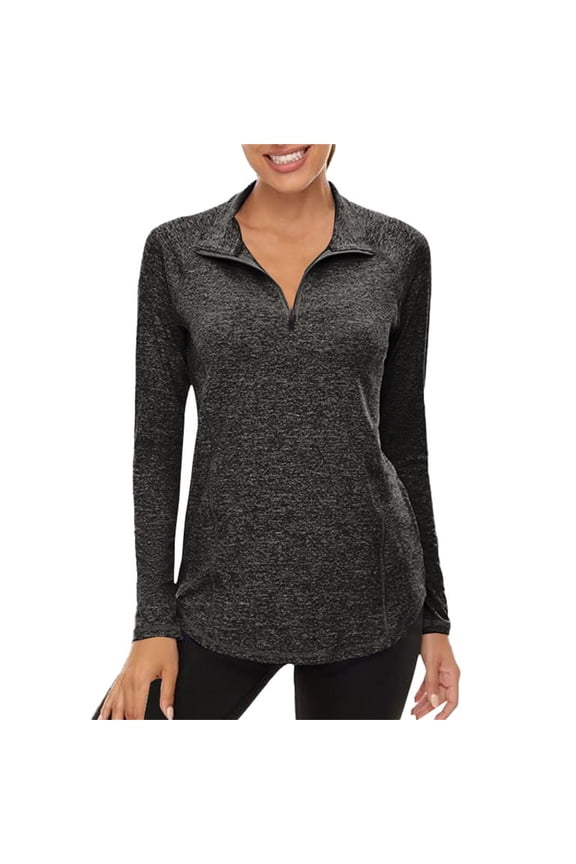 Women's Quarter Zip Pullover Golf Shirts Upf 50+ Long Sleeve Sun Shirts Uv Protection Workout Tops Lightweight Quick Dry Workout Tops Running Pullover Coat Black L