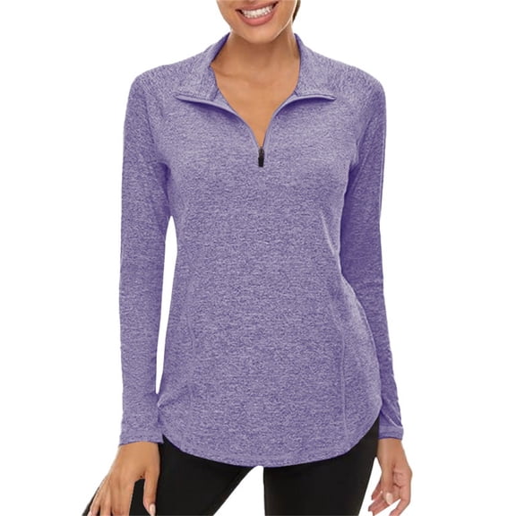 Holzkary Women's Quarter Zip Pullover Golf Shirts Upf 50+ Long Sleeve Sun Shirts Uv Protection Workout Tops Lightweight Quick Dry Workout Tops Running Pullover Coat Purple M