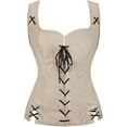 thumbnail image 1 of Holzkary Women's Renaissance Lace Up Vintage Boned Bustier Corset with Garters Scoop Neck Corset Tops Slim Fit Waistcoat Gothic Medieval Bodice Vest Top Waistcoat Halloween Gothic Bodice Beige L, 1 of 4