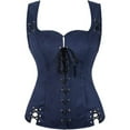 thumbnail image 1 of Holzkary Women's Renaissance Lace Up Vintage Boned Bustier Corset with Garters Scoop Neck Corset Tops Slim Fit Waistcoat Gothic Medieval Bodice Vest Top Waistcoat Halloween Gothic Bodice Blue Xs, 1 of 4