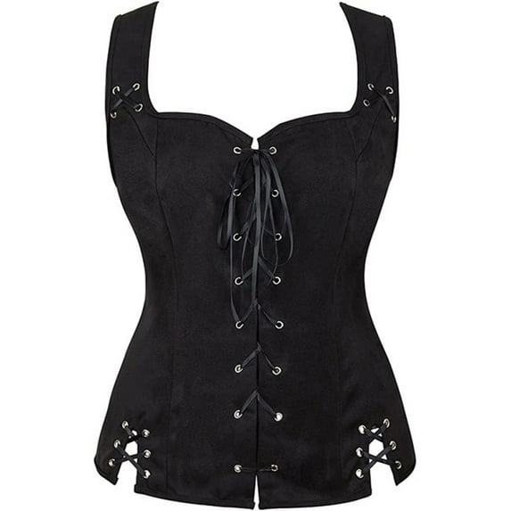 Holzkary Women's Renaissance Lace Up Vintage Boned Bustier Corset with Garters Scoop Neck Corset Tops Slim Fit Waistcoat Gothic Medieval Bodice Vest Top Waistcoat Halloween Gothic Bodice Black 3Xl