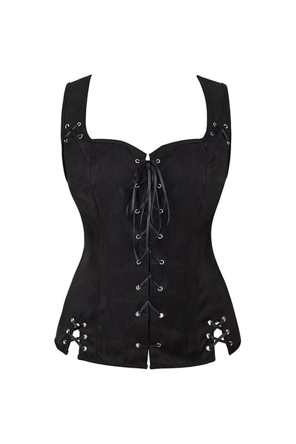 Women's Renaissance Lace Up Vintage Boned Bustier Corset with Garters Scoop Neck Corset Tops Slim Fit Waistcoat Gothic Medieval Bodice Vest Top Waistcoat Halloween Gothic Bodice Black L