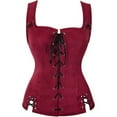 thumbnail image 1 of Holzkary Women's Renaissance Lace Up Vintage Boned Bustier Corset with Garters Scoop Neck Corset Tops Slim Fit Waistcoat Gothic Medieval Bodice Vest Top Waistcoat Halloween Gothic Bodice Wine S, 1 of 4