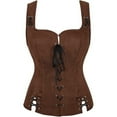 thumbnail image 1 of Holzkary Women's Renaissance Lace Up Vintage Boned Bustier Corset with Garters Scoop Neck Corset Tops Slim Fit Waistcoat Gothic Medieval Bodice Vest Top Waistcoat Halloween Gothic Bodice Brown Xs, 1 of 4