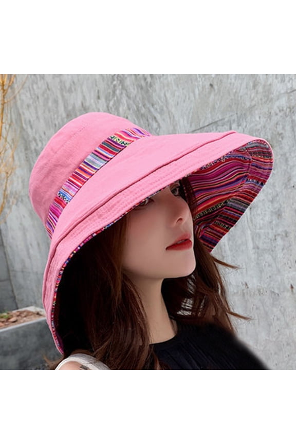 Women's Reversible Bucket Hat Uv Protection Packable Travel Cap Wide Brim Sun Hats Sun Hat Large Edge Double Sided Shading Fisherman's Hat Wind Travel Sunscreen Sun Beach Hat Pink One Size