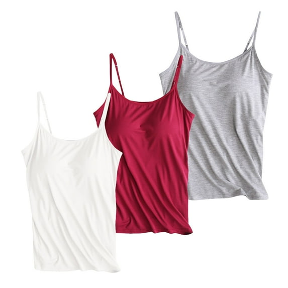 Holzkary Women's Shelf Bra Camisole Tops Adjustable Spaghetti Strap Cami Tank Slim Fit Undershirts Chest Cushion Suspender Tank Top Without Ring Cup Outer Wear Underwear Yoga Sports T Shirt Orange L