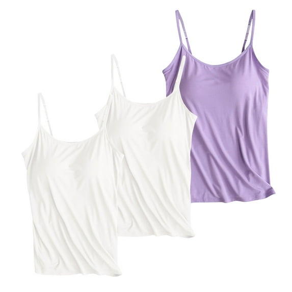 Holzkary Women's Shelf Bra Camisole Tops Adjustable Spaghetti Strap Cami Tank Slim Fit Undershirts Chest Cushion Suspender Tank Top Without Ring Cup Outer Wear Underwear Yoga Sports T Shirt Blue Xxl