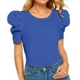 thumbnail image 1 of Holzkary Women's Short Puff Sleeve,Women's Round Neck Short Puff Sleeve Blouse Tops,Womens Tops Summer Puff Sleeve Tshirts Puff Sleeve Blouse Tops Tops Summer Puff Sleeve Tshirts Dark Blue L, 1 of 4