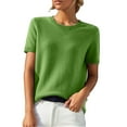 thumbnail image 1 of Holzkary Women's Short Sleeve Crew Neck Sweaters Lightweight Summer Sweater Casual Knit Pullover Tops Women's Round Neck Short Sleeved Loose T Shirt with A Knit Bottom Short Top Mint Green M, 1 of 9