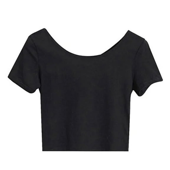 Holzkary Women's Short Sleeve Crop Tops, Crew Neck Slim Fitted Cropped Shirts Workout Basic Tops Women Neck Crop Tops Short Sleeve Midriff Casual Blouse T Shirt Black L