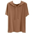 thumbnail image 1 of Holzkary Women's Short Sleeve Plain Hoodie Fashionable Sweatshirt with Hood Loose Comfortable Blouse Classic Tops Sports Summer Shirts Solid Color Sweatshirt Thin Loose Fitting Base Shirt Khaki Xl, 1 of 8