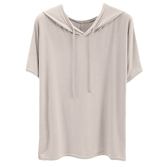 Holzkary Women's Short Sleeve Plain Hoodie Fashionable Sweatshirt with Hood Loose Comfortable Blouse Classic Tops Sports Summer Shirts Solid Color Sweatshirt Thin Loose Fitting Base Shirt Grey L