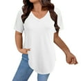 thumbnail image 1 of Holzkary Women's Short Sleeve Tunic Tops Summer V Neck Shirts Casual Fashion Basic Tees Curved Hem Tops White 4Xl, 1 of 4