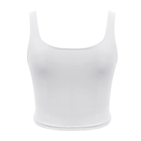 Holzkary Women's Sleeveless Square Neck Tank Top Basic Crop Tops Summer Fitness Workout Casual Tops Fitness Strappy Double Layer Tops Workout O Crop Sleeveless Neck Tank Blouse White L