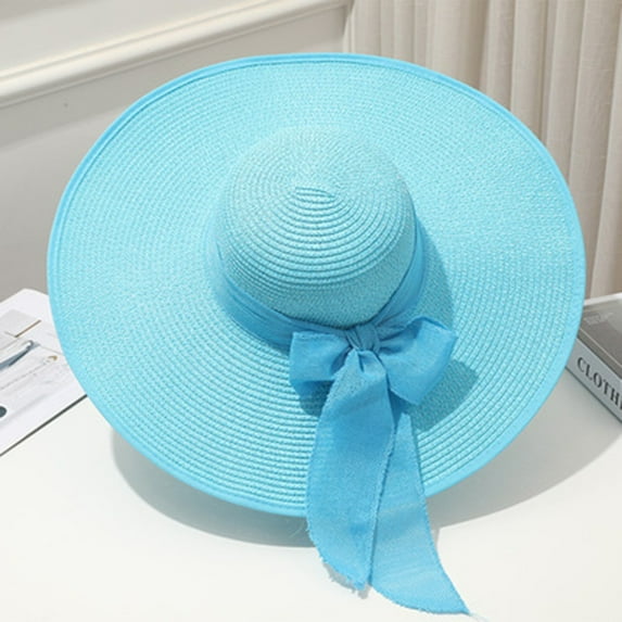 Holzkary Women's Solid Sun Straw Hat Pre Tied Knot Round Wide Brim Hat Roll Up Vintage Hat Panama Hat Beach Travel Cap Wide Women’S Hat Sun Eaves Beach Hat Fisherman Sun Breathable Caps