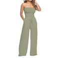 thumbnail image 1 of Holzkary Women's Strapless Tube Top Rompers Casual Off Shoulder Solid Color Belted Wide Leg Jumpsuit with Pockets Rompers for Summer Off Shoulder Summer Loose Sleeveless Beach Outfits Green Xl, 1 of 6