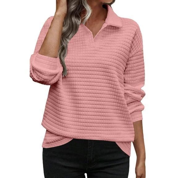Holzkary Women's Sweatshirts Lapel Collar Casual Long Sleeve Tunic Tops Women's Fashionable and Casual Halloween Letter Print Round Neck Long Sleeved Top Sweatshirt Pink S