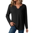 thumbnail image 1 of Holzkary Women's Waffle Knit Tops 2025 Long Sleeve V Neck Shirts Business Casual Blouses Basic Shirts Womens Tops Knit Notched V Neck Shirts Casual Trendy Solid Color Loose Blouses Black Xl, 1 of 5