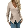 thumbnail image 1 of Holzkary Women's Winter Sweater Ribbed Long Sleeve V Neck Criss Cross Sweater Casual Tops Fall Outfits Slim Fit Pullover Tops V Neck Long Sleeve Solid Color Pullover Sweater Knitting Top Khaki S, 1 of 5