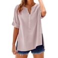 thumbnail image 1 of Holzkary Womens Button Down Shirts Breathable Loose Short Sleeve Cotton Linen Summer Causal Blouses Tops Women's Solid Color Stand Up Collar Cotton Long Sleeved Shirt Blouse Pink 4Xl, 1 of 7