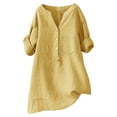 thumbnail image 1 of Holzkary Womens Button Down Shirts Long Sleeve Cotton Linen Gauze Tops Casual Collared Blouses Loose Fit Loose Shirt Top Stand Solid Color Sleeve Collar Casual Women's Shirt Women's Shirt Yellow M, 1 of 3