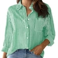 thumbnail image 1 of Holzkary Womens Button Down Shirts Striped Classic Long Sleeve Collared Office Work Blouses Tops with Pocket Oversized Long Sleeve Blouses Dress Shirts Work Tops Green Xl, 1 of 3