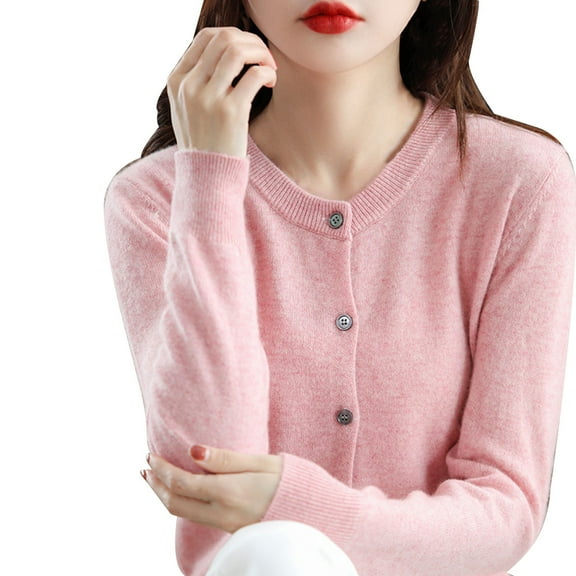 Holzkary Womens Cardigan Sweaters Lightweight Crew Neck Long Sleeve Outfits Fall Fashion 2025 Clothing Womens Basic Crew Neck Long Sleeve Down Cardigan Pink Xxl