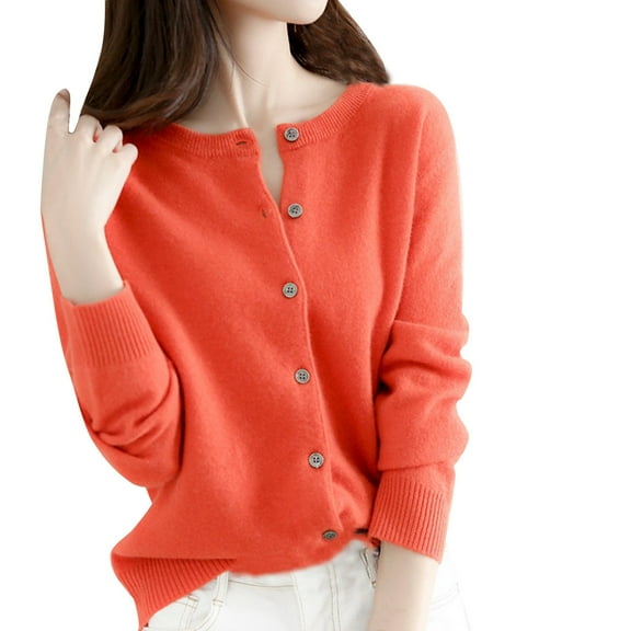 Holzkary Womens Cardigan Sweaters Lightweight Crew Neck Long Sleeve Outfits Fall Fashion 2025 Clothing Womens Basic Crew Neck Long Sleeve Down Cardigan Watermelon Red L