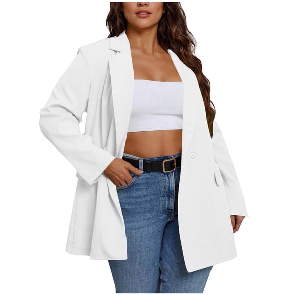 Holzkary Womens Casual Blazer Jackets Long Sleeve Open Front Buttons Work Office Lapel Blazers with Pockets for Women Lightweight Open Front Suit Jacket Notch Collar Work with Pockets White S