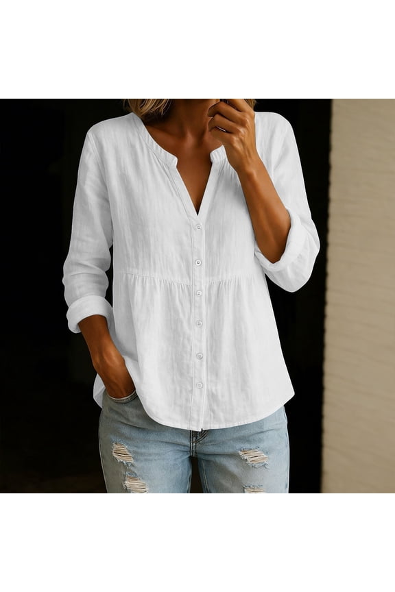 Womens Gauze Tops 3/4 Sleeve Empire Waist Peplum Tops Babydoll Shirts Beach Vacation Loose Fit Shirts V Neck Tops Boho Top Gauze Shirts Lightweight Fabric Pullover Basic Tees Gauzy Tops