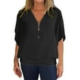 thumbnail image 1 of Holzkary Womens Half Zip V Neck Shirt Summer Half Sleeve Shirts Casual Loose Top Blouses T Shirts Women's Chiffon Zipper Neck Casual Top Style Bat Sleeve Loose Casual T Shirt Black Xxl, 1 of 6
