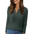 thumbnail image 1 of Holzkary Womens Henley Sweaters Lightweight Long Sleeve Shirts V Neck Tops with Button Fall Outfits 2025 Tunic Top Solid Color Button Knit Fall Winter V Neck Stripe Top Blackish Green L, 1 of 7