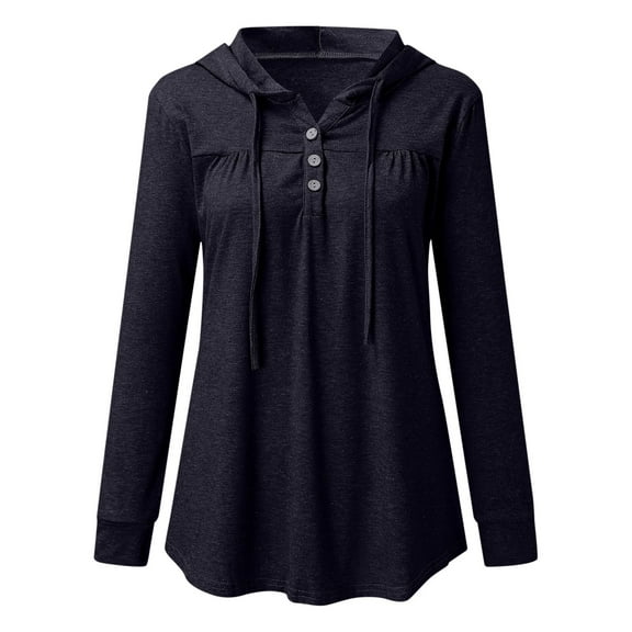 Holzkary Womens Hoodies Sweatshirts Women's Pleated Button Sweatshirt Pullover Sweaters Casual Comfy Tops Trendy Fall Outfits Winter Clothes 2025 Black L