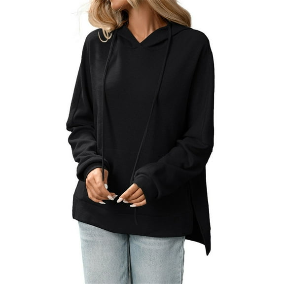 Holzkary Womens Hoodies Sweatshirts Womens Knit Tops Long Sleeve Casual Oversized Sweatshirt with Pocket Pullover Sweaters Casual Comfy Tops Trendy Fall Outfits Winter Clothes 2025 Black M
