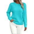 thumbnail image 1 of Holzkary Womens Lightweight Cable Knit Trendy Classic Pullover Sweaters Fall Outfits 2025 Fall Solid Round Neck Knit Long Sleeve Sweater Soft Business Casual Knit Jumper Top Sky Blue Xl, 1 of 6