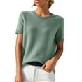thumbnail image 1 of Holzkary Womens Lightweight Slim Fit Cropped Short Sleeve Sweater Spring 2025 Outfits Crewneck Thin Sheer Knit T-Shirt Top Army Green S, 1 of 9