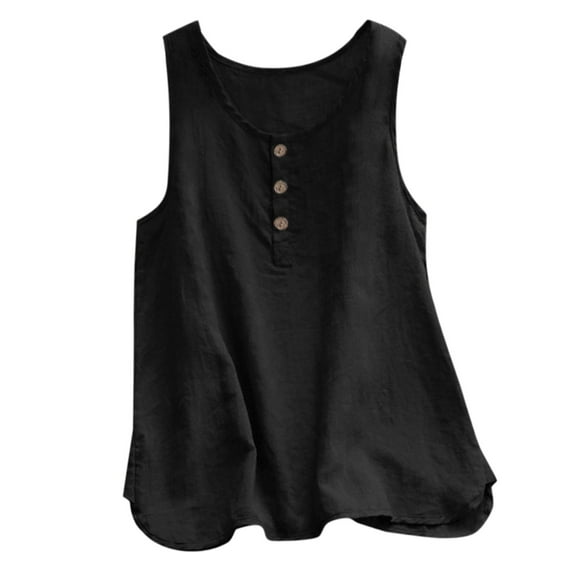 Holzkary Womens Linen Tank Tops Spring Summer Cute Comfy Beach Sleeveless Shirts Womens Crew Neck Sleeveless Top T Shirt Up Top T Shirt Black Xl