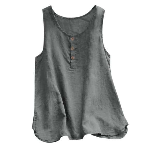 Holzkary Womens Linen Tank Tops Spring Summer Cute Comfy Beach Sleeveless Shirts Womens Crew Neck Sleeveless Top T Shirt Up Top T Shirt Grey Xl