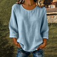 thumbnail image 1 of Holzkary Womens Linen Tops 3/4 Sleeve Crew Neck Tops Peasant Blouses Gauze Shirts Bohemian Shirts Tunic Loose Clothes Breathable Tops Travel Blouses Gauzy Tops Buisness Work Tee Shirts Elegent Tops, 1 of 5