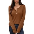 thumbnail image 1 of Holzkary Womens Long Sleeve Henley Shirts Ribbed Button Down Casual Tunic Tops Women's Knit Tops Casual Long Sleeve Blouses Slim Fit Button Down V Neck Shirt Brown Xxl, 1 of 5