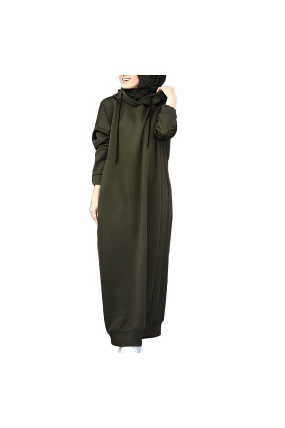 Womens Maxi Long Hoodie Dress Sweatshirt Dress Solid Color Long Sleeve O Neck Sweatshirt Dress Pullover Sweatshirt for Muslin Girl Spring Fall Autumn Winter Loose Dress Green Xxl