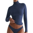 thumbnail image 1 of Holzkary Womens Mock Neck Long Sleeve T Shirts Seamless Tops Turtleneck Slim Fitted Fall Winter Top Basic Clothes 2025 Women's New Advanced Sense Slim Fashion Pure Wind High Neck Base Top Blue L, 1 of 8
