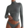 thumbnail image 1 of Holzkary Womens Mock Neck Long Sleeve T Shirts Seamless Tops Turtleneck Slim Fitted Fall Winter Top Basic Clothes 2025 Women's New Advanced Sense Slim Fashion Pure Wind High Neck Base Top Grey Xxl, 1 of 8
