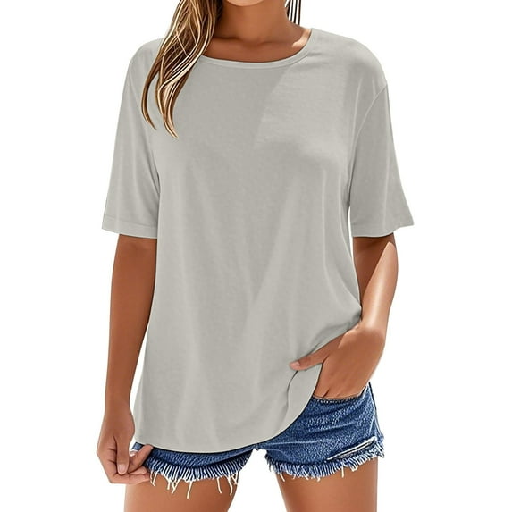 Holzkary Womens Oversized Boyfriend Tee Shirts 2025 New Women's Cotton T Shirt Crew Neck Short Sleeved Top Short Sleeve Trendy Crew Neck Loose Workout Tee Casual Summer Tops N S