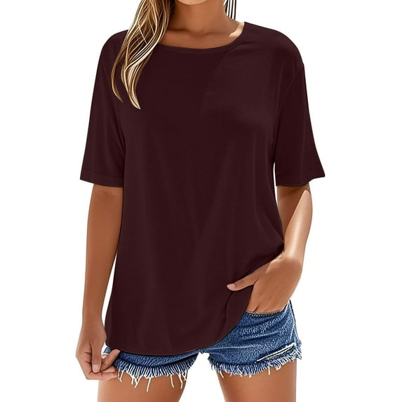 Holzkary Womens Oversized Boyfriend Tee Shirts 2025 New Women's Cotton T Shirt Crew Neck Short Sleeved Top Short Sleeve Trendy Crew Neck Loose Workout Tee Casual Summer Tops D 4Xl
