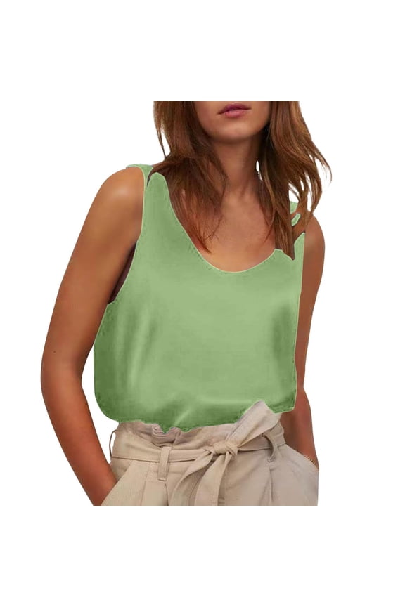 Womens Silk Satin Tank Tops V Neck Casual Cami Sleeveless Camisole Blouses Summer Basic Tank Shirt Green M