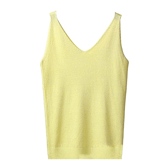 Holzkary Womens Sleeveless Sweater Vest Summer Casual V Neck Loose Knit Lightweight Pullover Tank Tops Women's Solid Color V Neck Sequin Camisol B One Size